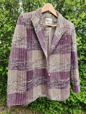 Bianco Women's Purple & Beige Plaid Tweed Blazer